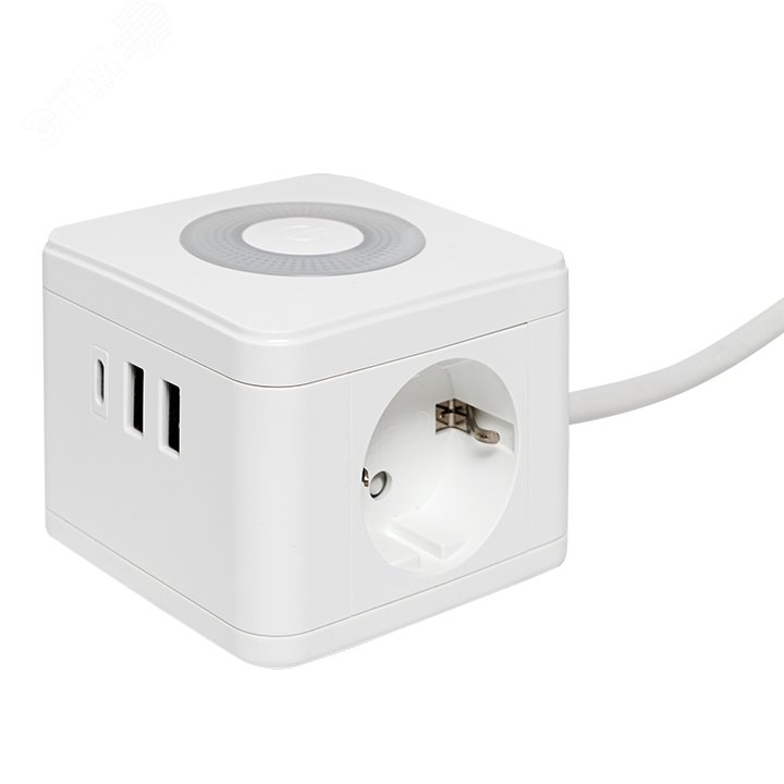 Удлинитель Куб 2 гнезда 2USB 2,4А+Type C + Ночник 1,3 метра 1мм2 ...