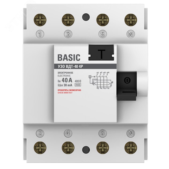 Устройство защитного отключения УЗО ВД-40 4P 40А/30мА электронный Basic elcb-4-40-30e-sim EKF - превью 2