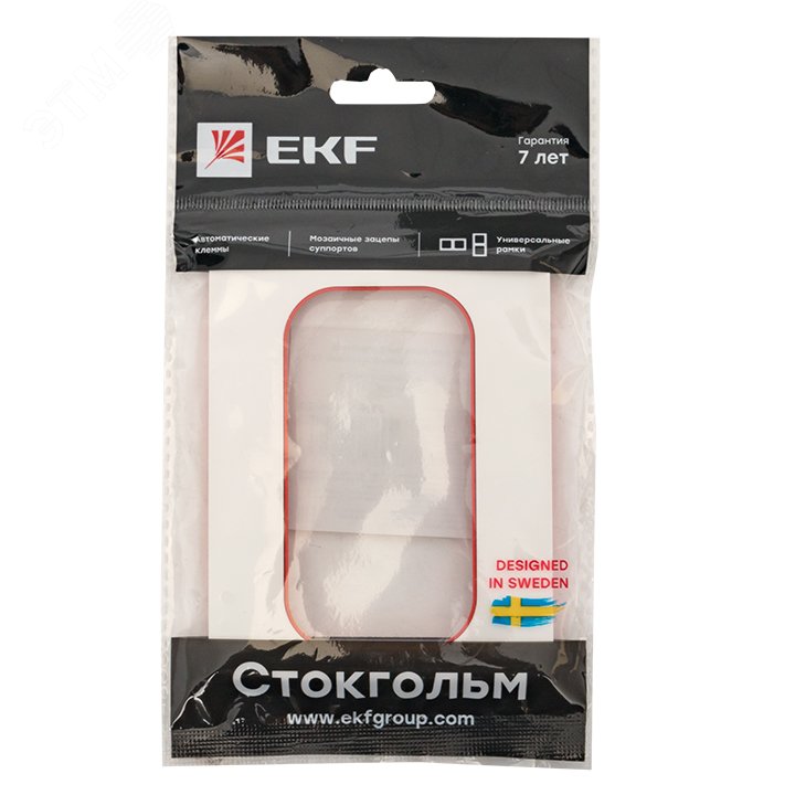 Стокгольм Рамка для розетки 2-местная белая с линией цвета красный EYM-G-304-20 EKF - превью 3