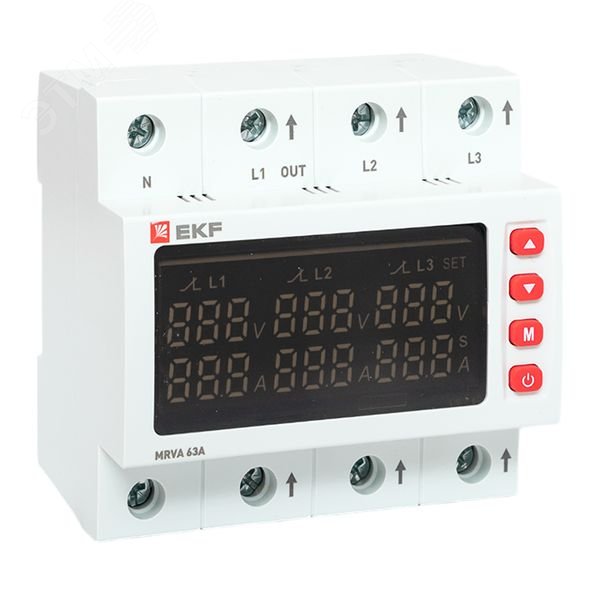 Изображение товара Трехфазное реле напряжения и тока MRVA 63A EKF с дисплеем защиты оборудования