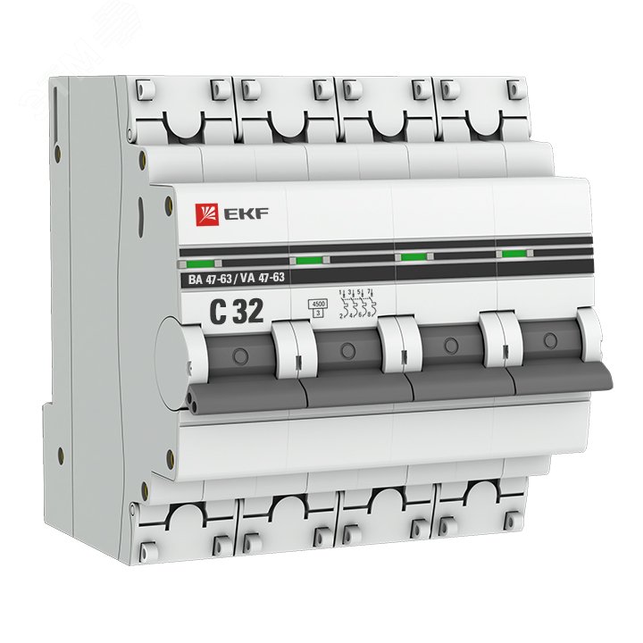 Выключатель автоматический четырехполюсный 32А С ВА47-63 4.5кА PROxima mcb4763-4-32C-pro EKF - превью