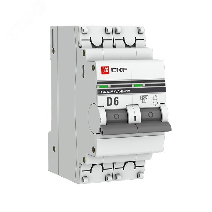 Автоматический выключатель 2P 6А (D) 6кА ВА 47-63M c одним магнитным расцепителем mcb4763m-6-2-6D-pro EKF - превью