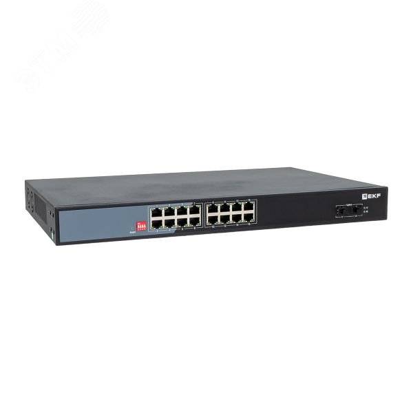 Изображение товара Промышленный неуправляемый коммутатор EKF TSX-U-2GX/SFP-16GTP-R 16 портов RJ45 и 2 SFP
