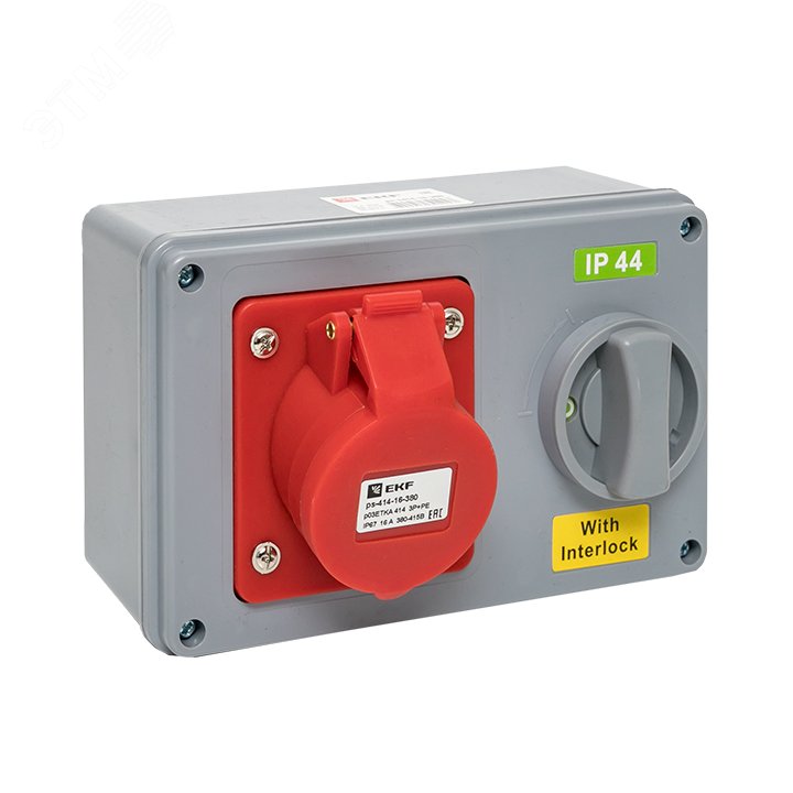 Изображение товара Розетка с блокировкой и выключателем EKF 1414 16A 380V IP44 высокомощная