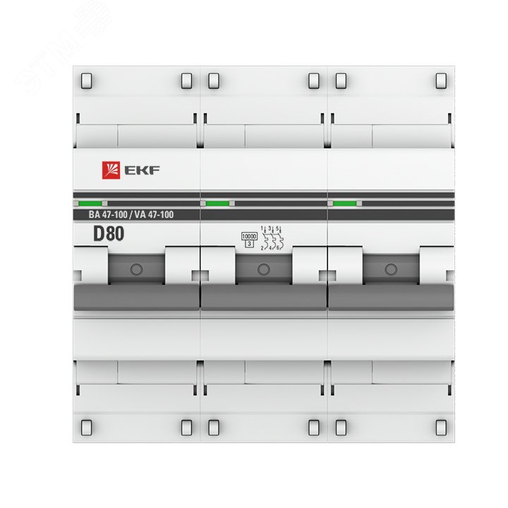 Выключатель автоматический трехполюсный 80А D ВА47-100 10кА PROxima mcb47100-3-80D-pro EKF - превью 3