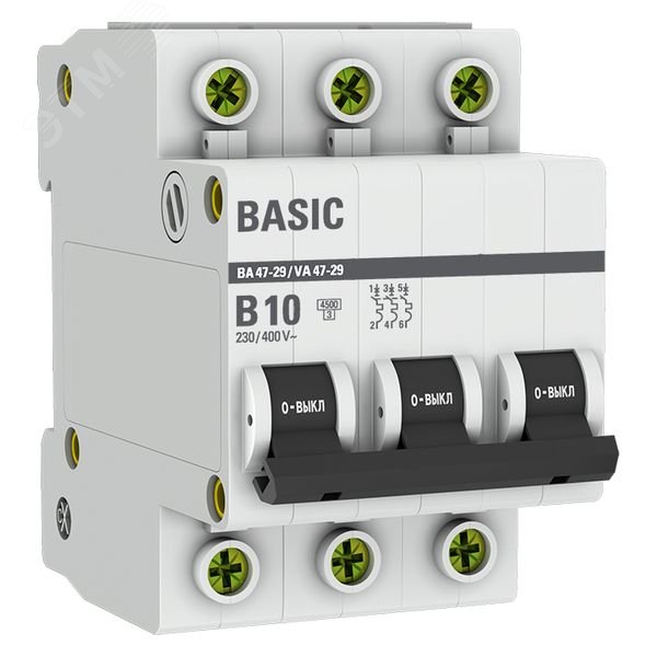 Изображение товара Выключатель автоматический 3P 10А (B) 4,5кА ВА 47-29 Basic (шт) Изображение товара Выключатель автоматический 3P 10А (B) 4,5кА ВА 47-29 Basic (шт)