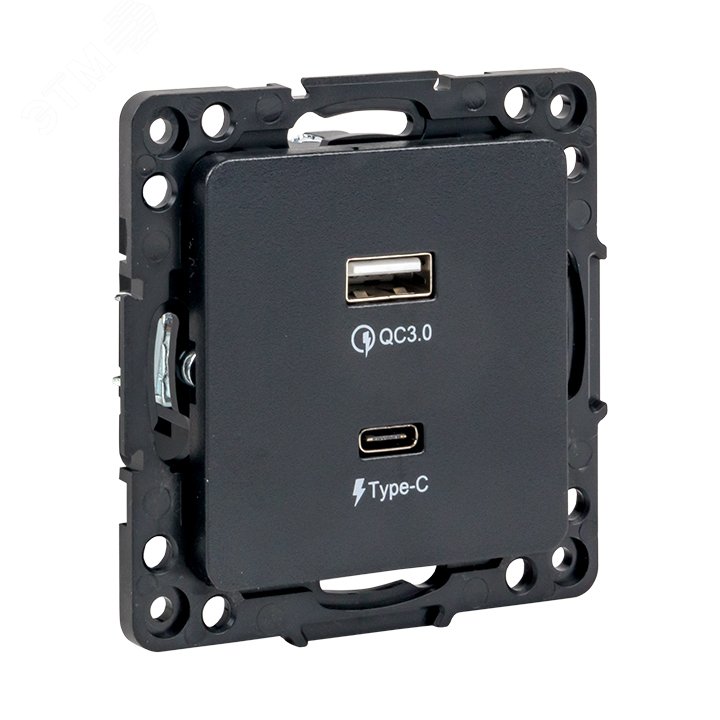 Изображение товара Стокгольм Механизм Розетки с 2USB type-A + type-C черный (шт)