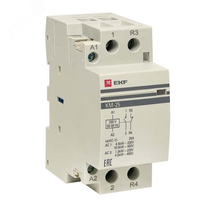 Изображение товара Контактор модульный КМ 25А для управления освещением и вентиляцией