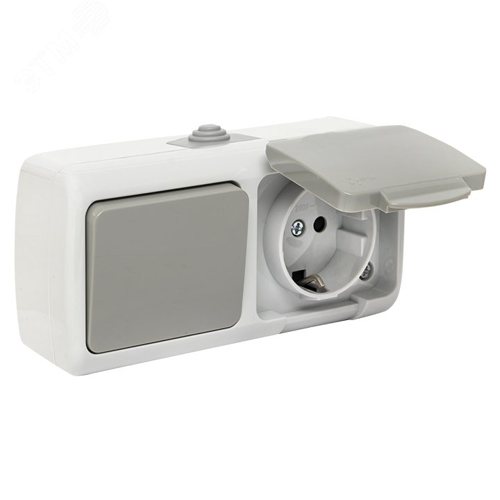 Блок розетка Мурманск 1-м 16А с заземлением с крышкой + одноклавишный ...