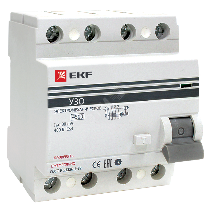 Выключатель дифференциального тока (УЗО) ВД-100 4P 32А/10мА (электромеханическое) PROxima elcb-4-32-10-em-pro EKF