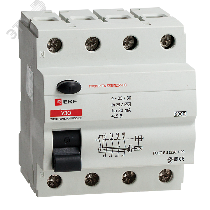 Устройство защитного отключения УЗО 6кА 4P 25А/30мА ...