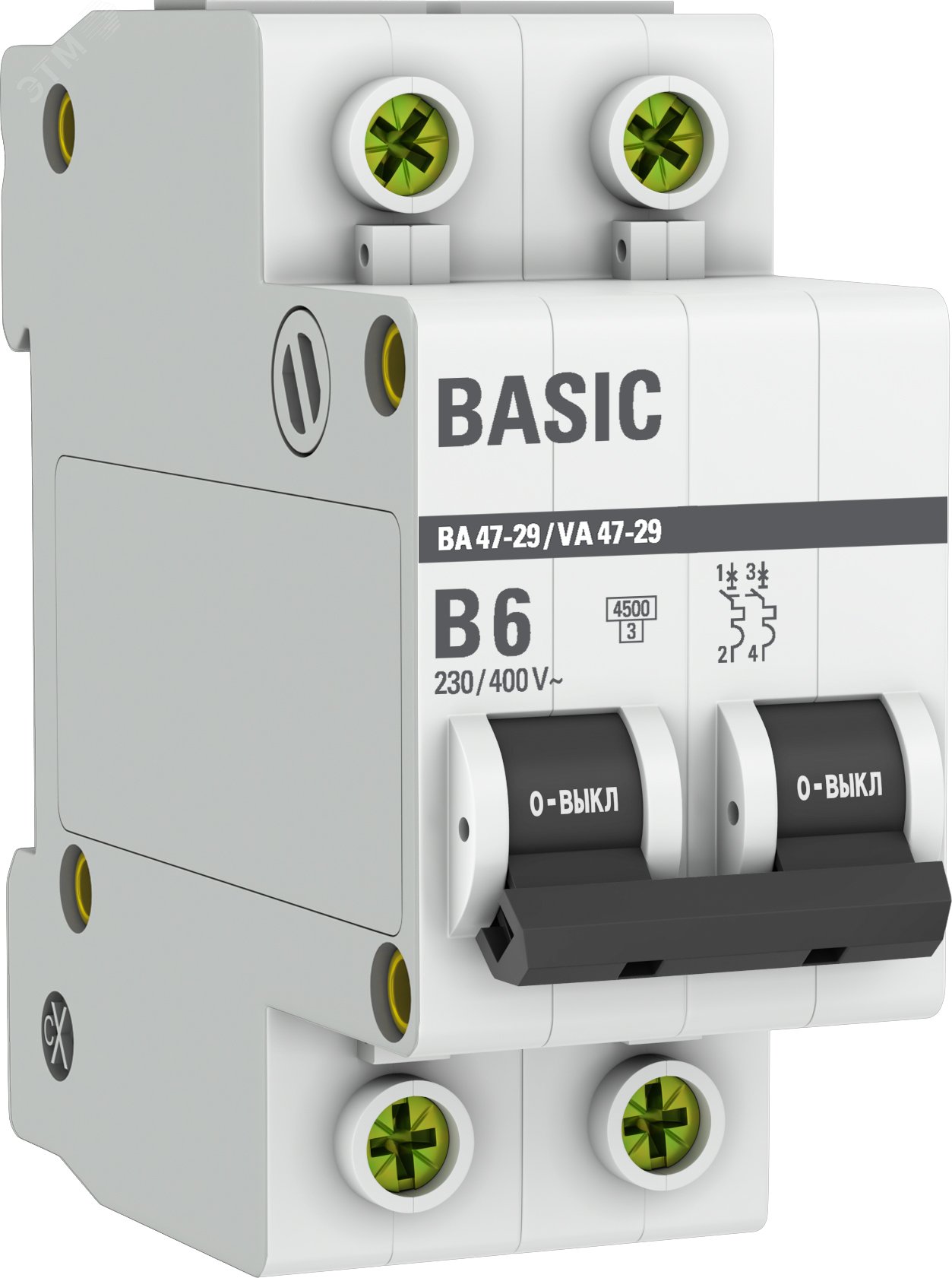 Автоматический выключатель 2P 6А (B) 4,5кА ВА 47-29 Basic mcb4729-2-06-B EKF - превью