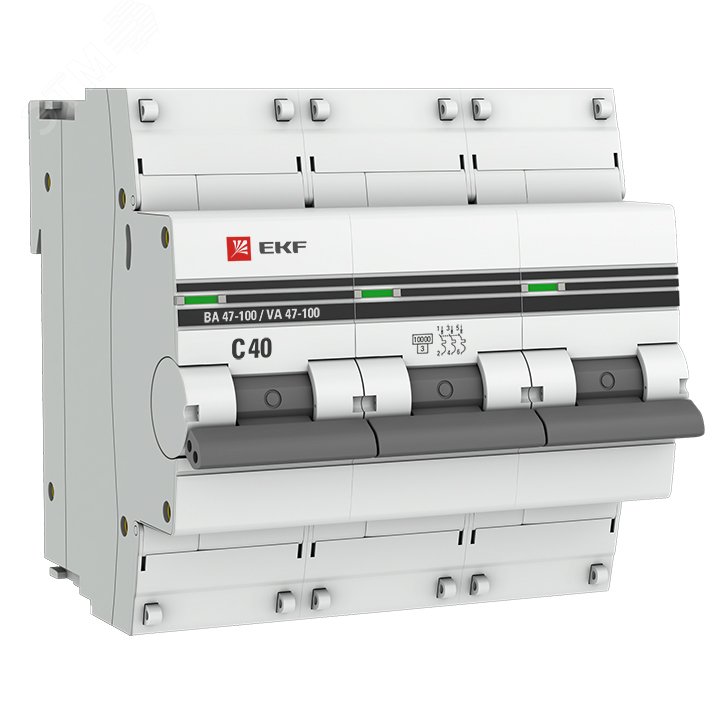 Выключатель автоматический трехполюсный 40А C ВА47-100 10кА PROxima mcb47100-3-40C-pro EKF - превью