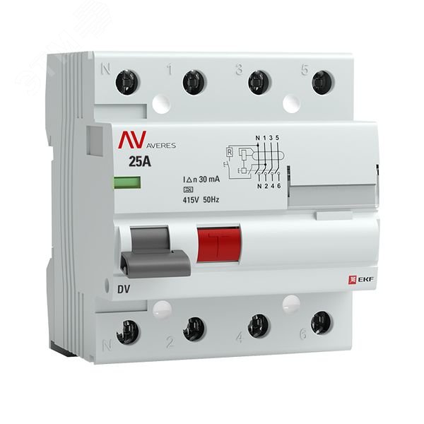 Изображение товара Устройство защитного отключения DV 4P 25А/ 30мА (A) AVERES (шт)