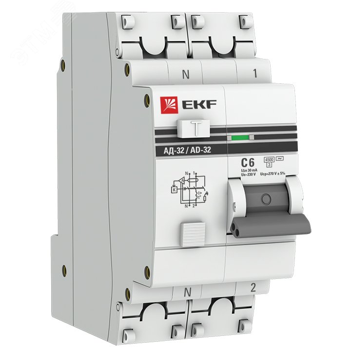 Выключатель автоматический дифференциальный АД-32 2п 6А 30мА PROxima DA32-06-30-pro EKF - превью 2