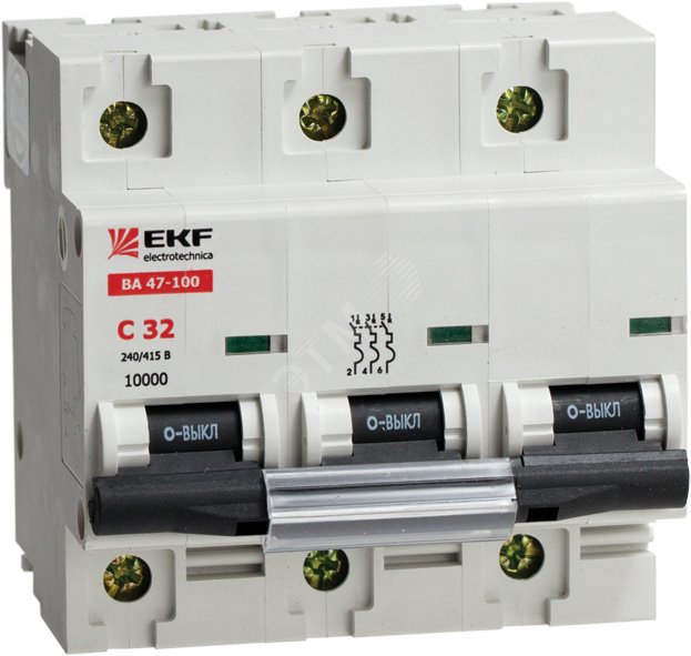 Выключатель автоматический трехполюсный 125А C ВА47-100 10кА mcb47100-3-125C EKF