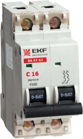 Выключатель автоматический двухполюсный 20А С ВА47-63 4.5кА пломба mcb4763-2-20C EKF - превью 2
