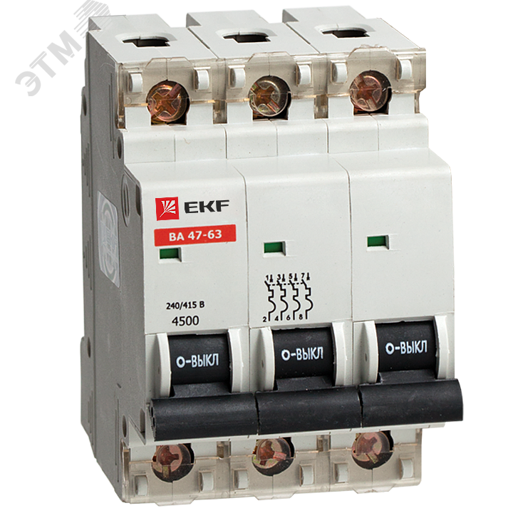 Выключатель автоматический трехполюсный 20А С ВА47-63 4.5кА пломба ...