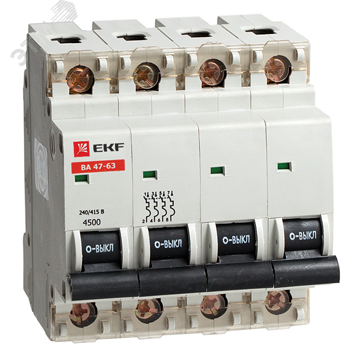 Выключатель автоматический четырехполюсный 4А С ВА47-63 4.5кА пломба ...