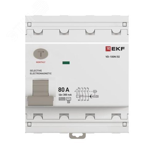 Выключатель дифференциального тока (ВД) четырехполюсный 4P 80А 300mA (AC) эл-мех ВД-100N E1046MS80300 PROXIMA EKF - фото 4