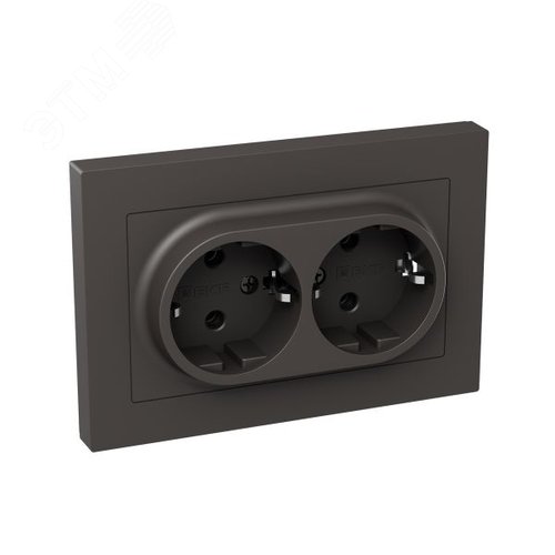 Механизм розетки двойной  16А  с заземлением  без шторок  с рамкой  мокко Эпика EKF - фото 2