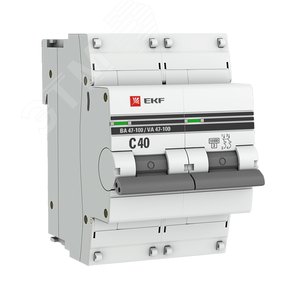 Автоматический выключатель ВА 47-100 2P 40А (C) 10kA PROxima mcb47100-2-40C-pro EKF