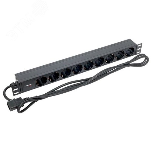 Блок розеток PDU TERACOM PRO 19' 1U 10А/250В 9 роз. Schuko шнур 2 м 3x1.5 мм2 вилка C14 корпус алюминий черный - фото 2