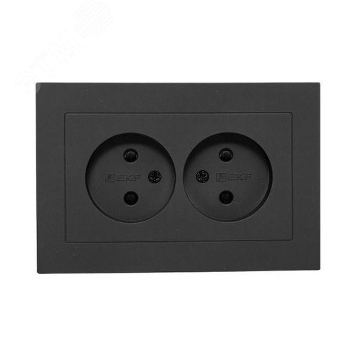 Эпика Механизм розетки двойной 16А без заземления со шторками с рамкой черный EKF - фото 2