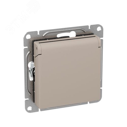 Механизм розетки  16А  IP44  с заземлением  со шторками  c крышкой  кремовый Эпика EKF - фото 2