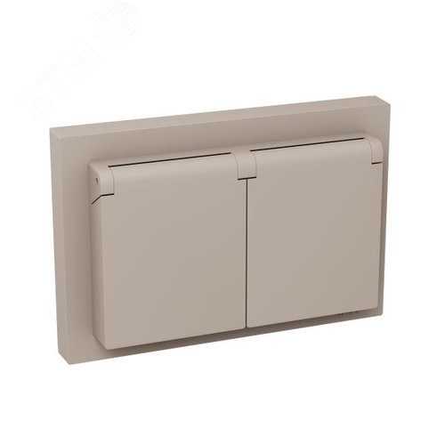 Механизм розетки двойной  16А  IP44  с заземлением  со шторками  с рамкой  с крышками  кремовый Эпика EKF - фото 3