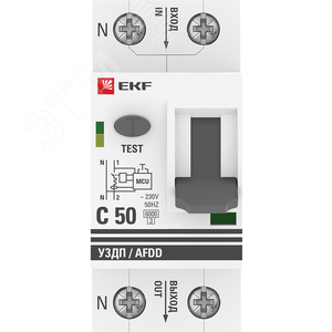 Устройство защиты от дугового пробоя (УЗДП) с автоматическим выключателем 1P+N 50А (C) 6кА PROxima afdd-2-50C-pro EKF - 2