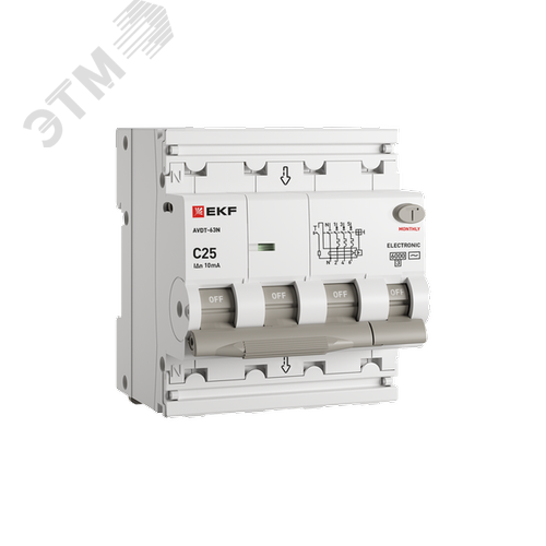Выключатель автоматический дифференциального тока 3P+N 25А 10мА AC эл АВДТ-63N D63N46EA25C10 PROXIMA EKF - фото 1