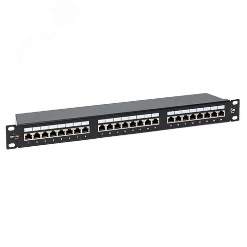 Патч-панель TERACOM PRO 19'' Cat.5E 1U полный экран STP 24 порта RJ-45 Dual IDC с органайзером - фото 1