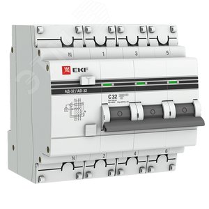 Выключатель автоматический дифференциальный АД-32 4п 32А 100мА С PROxima DA32-32-100-4P-pro EKF
