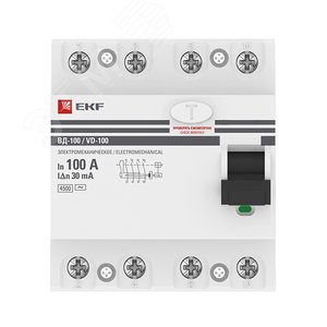 Выключатель дифференциального тока (УЗО) ВД-100 4P 100А/30мА (электромеханическое) PROxima elcb-4-100-30-em-pro EKF - 3