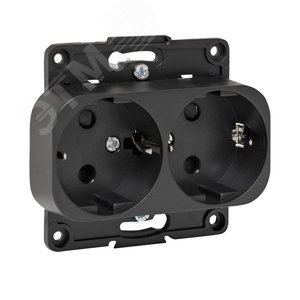 Стокгольм Механизм Розетки 2-местной с/з 16А черный с защ. штор. - фото 1