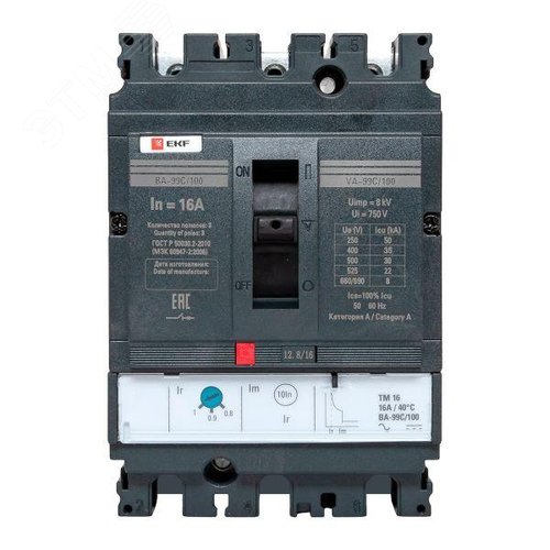 Выключатель автоматический трехполюсный ВА-99C 100/16А 35кА - фото 1