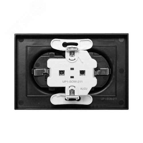 Эпика Механизм розетки двойной 16А с заземлением со шторками с рамкой черный EKF - фото 4