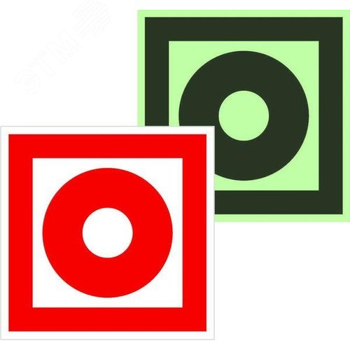 Изображение товара Знак F 10 ''Кнопка включения установок (систем) пожарной автоматики'' 200х200 мм, пластик с покрытием фотолюминесцентным ГОСТ Р 12.4.026-2001 (шт)