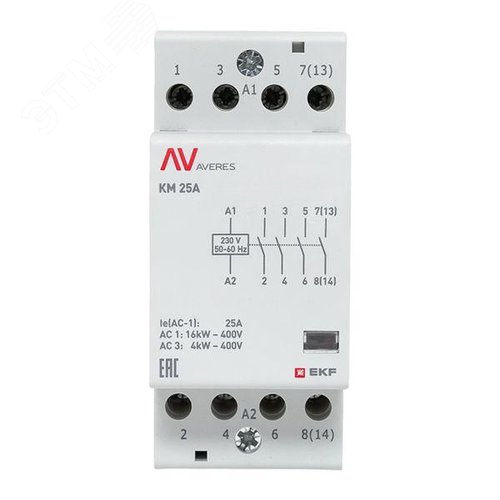 Контактор модульный КМ 25А 4NO 230VAC (2 мод.) AVERES - фото 3