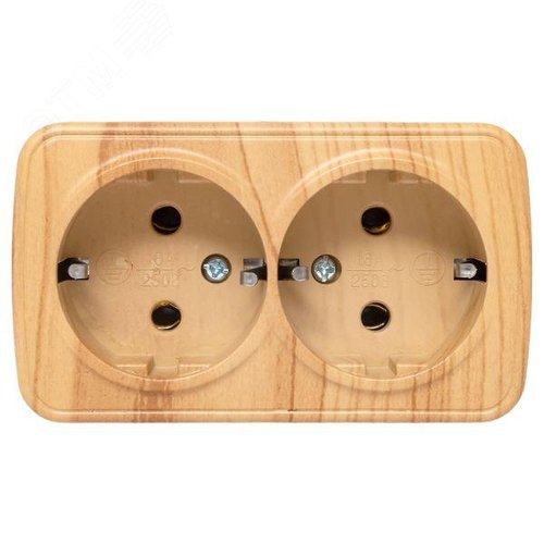 Розетка 2-местная ОП Минск 16А с заземлением светлое дерево - фото 2