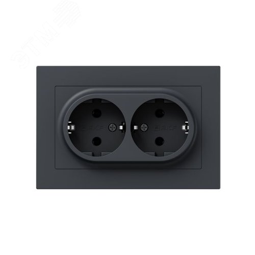 Механизм розетки двойной  16А  с заземлением  без шторок  с рамкой  графит Эпика EKF - фото 1
