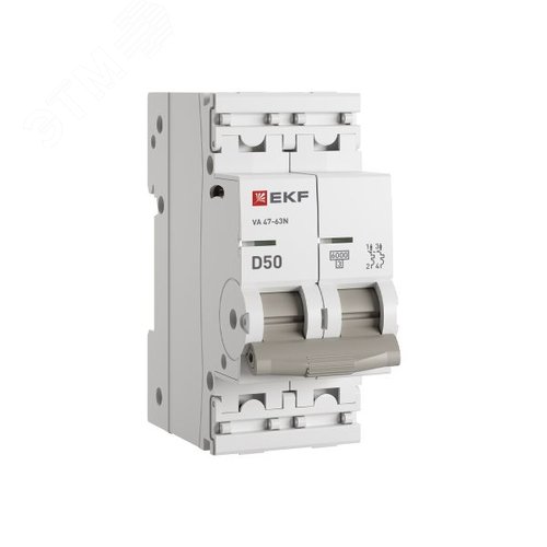 Выключатель автоматический двухполюсный 2P 50А (D) 6kA ВА 47-63N M636250D PROXIMA EKF - фото 1