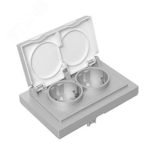 Эпика Механизм розетки двойной 16А IP44 с заземлением со шторками с рамкой с крышками алюминий EKF - фото 11