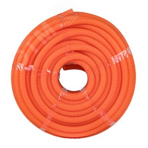 Труба ПНД гибкая гофр. д.25мм, тяжёлая с протяжкой, 50м, цвет оранжевый - фото 2