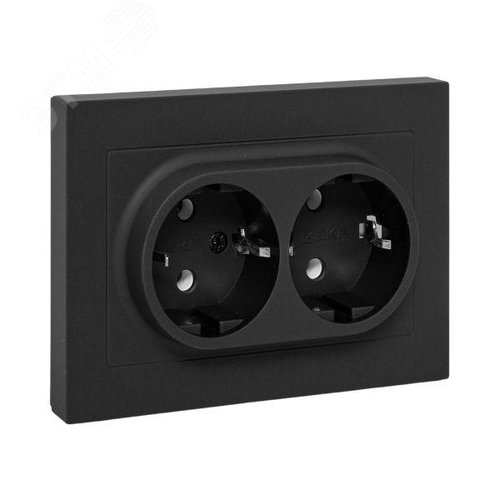 Эпика Механизм розетки двойной 16А с заземлением без шторок с рамкой черный EKF - фото 1