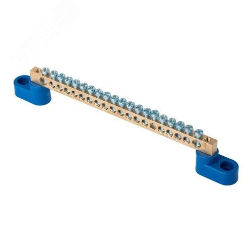 Изображение товара Шина '0' N (6x9мм) 20 отв. латунь 2 синих угловых изолятора розн. стикер (шт)