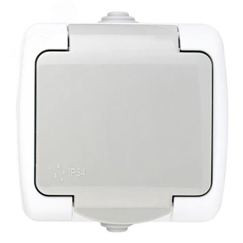 Розетка 1-местная Мурманск 16А с заземлением с крышкой IP54 серый с защитными шторками - фото 3