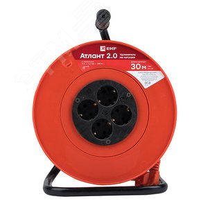 Удлинитель на катушке Атлант 2.0 4 гнезда 40м с заземлением ПВС 3x1.0 10А/2.2кВт PROxima - фото 2