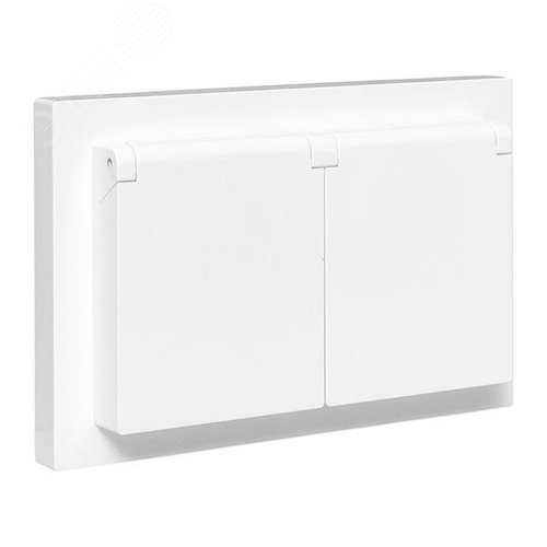 Изображение товара Эпика Механизм розетки двойной 16А IP44 с заземлением со шторками с рамкой с крышками белый EKF (шт)